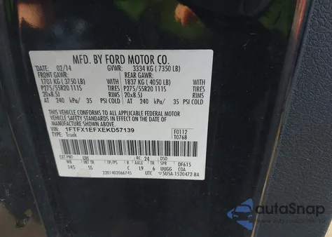 2014 Ford F-150 Stx из США, поврежденный, VIN 1FTFX1EFXEKD57139